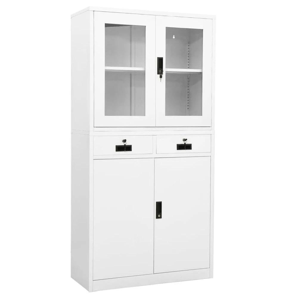 Office Cabinet White 90x40x180 cm vidaXL Steel and Tempered Glass by vidaXL