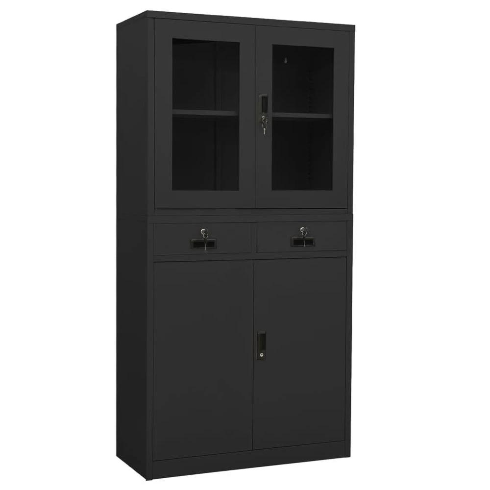 Office Cabinet White 90x40x180 cm vidaXL Steel and Tempered Glass by vidaXL