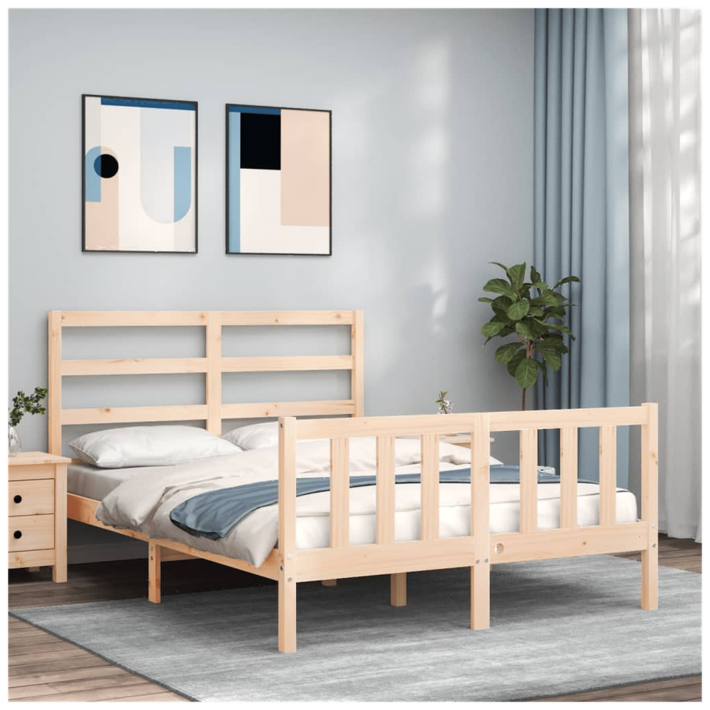 vidaXL Bed Frame with Headboard vidaXL Double Solid Wood - Uncategorized Double Bed