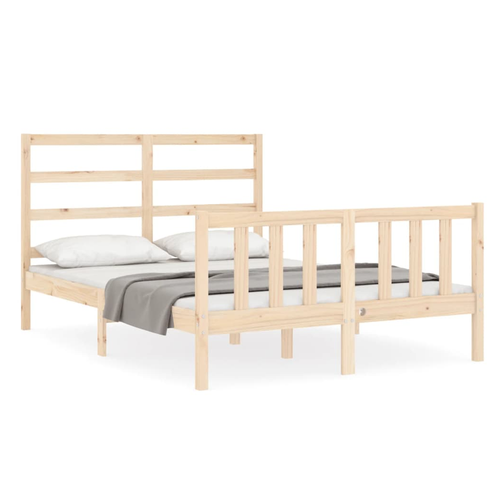 vidaXL Bed Frame with Headboard vidaXL Double Solid Wood - Uncategorized Double Bed