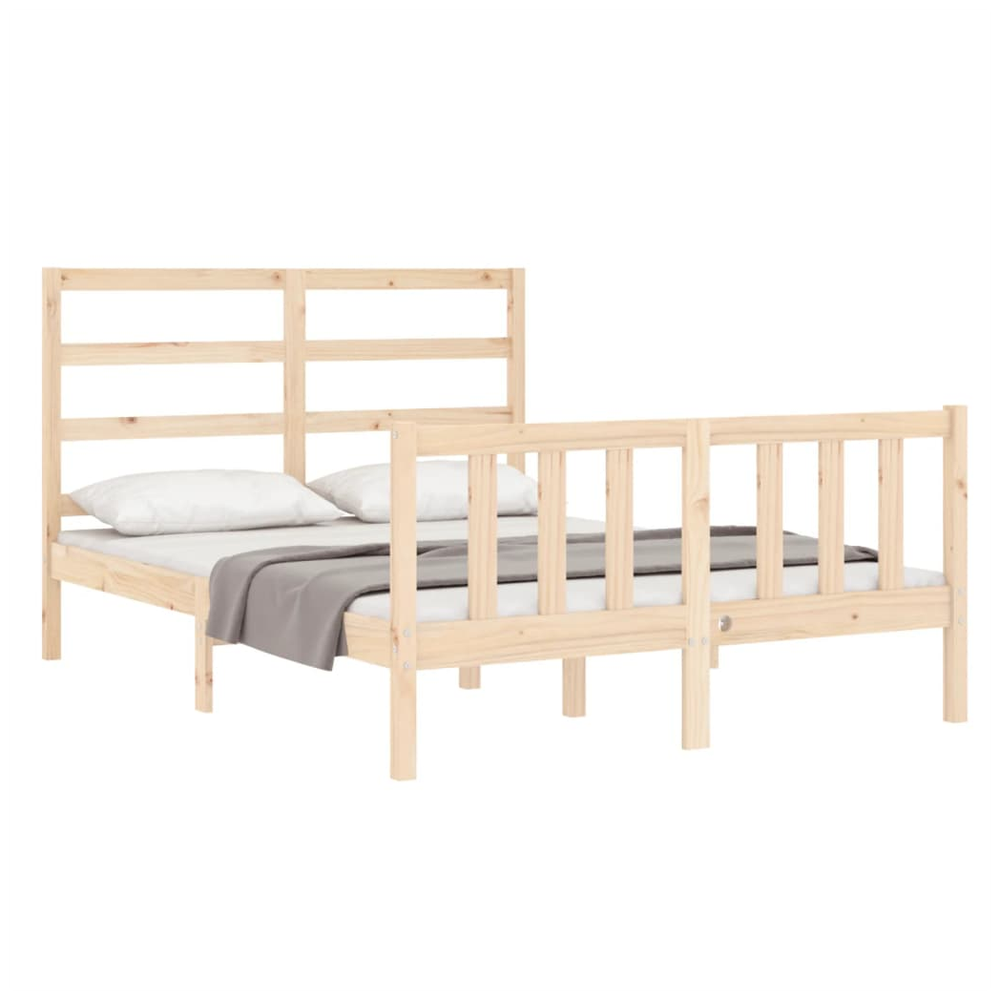 vidaXL Bed Frame with Headboard vidaXL Double Solid Wood - Uncategorized Double Bed