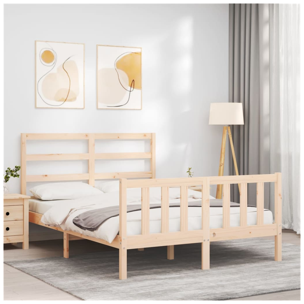 vidaXL Bed Frame with Headboard vidaXL Double Solid Wood - Uncategorized Double Bed