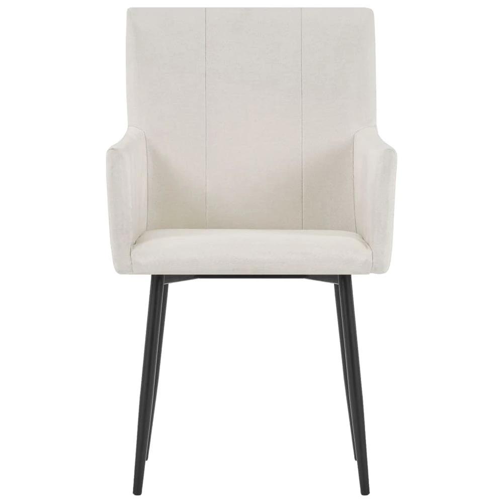 Dining Chairs with Armrests 2 pcs vidaXL Cream Fabric by vidaXL