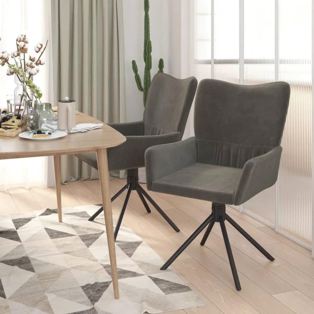 vidaXL Swivel Dining Chairs 2 pcs vidaXL Dark Grey Velvet - Uncategorized Fabric Dining Chairs