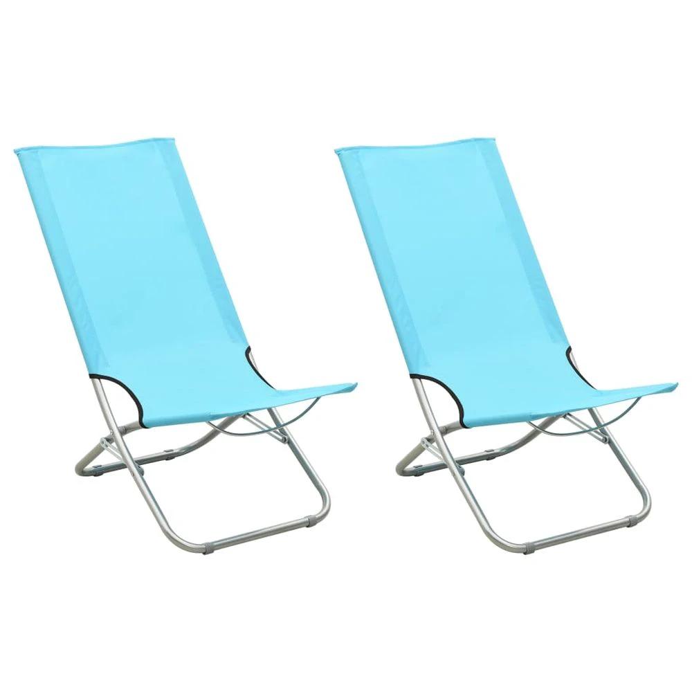 Folding Beach Chairs 2 pcs vidaXL Blue Fabric by vidaXL