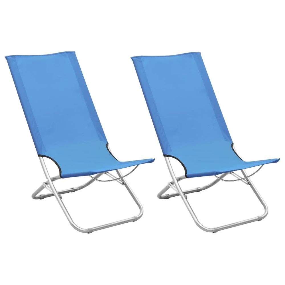 Folding Beach Chairs 2 pcs vidaXL Blue Fabric by vidaXL