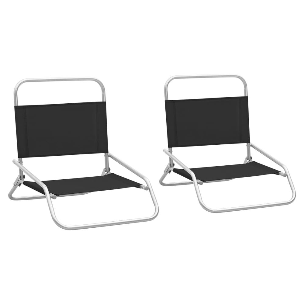 Folding Beach Chairs 2 pcs vidaXL Black Fabric by vidaXL