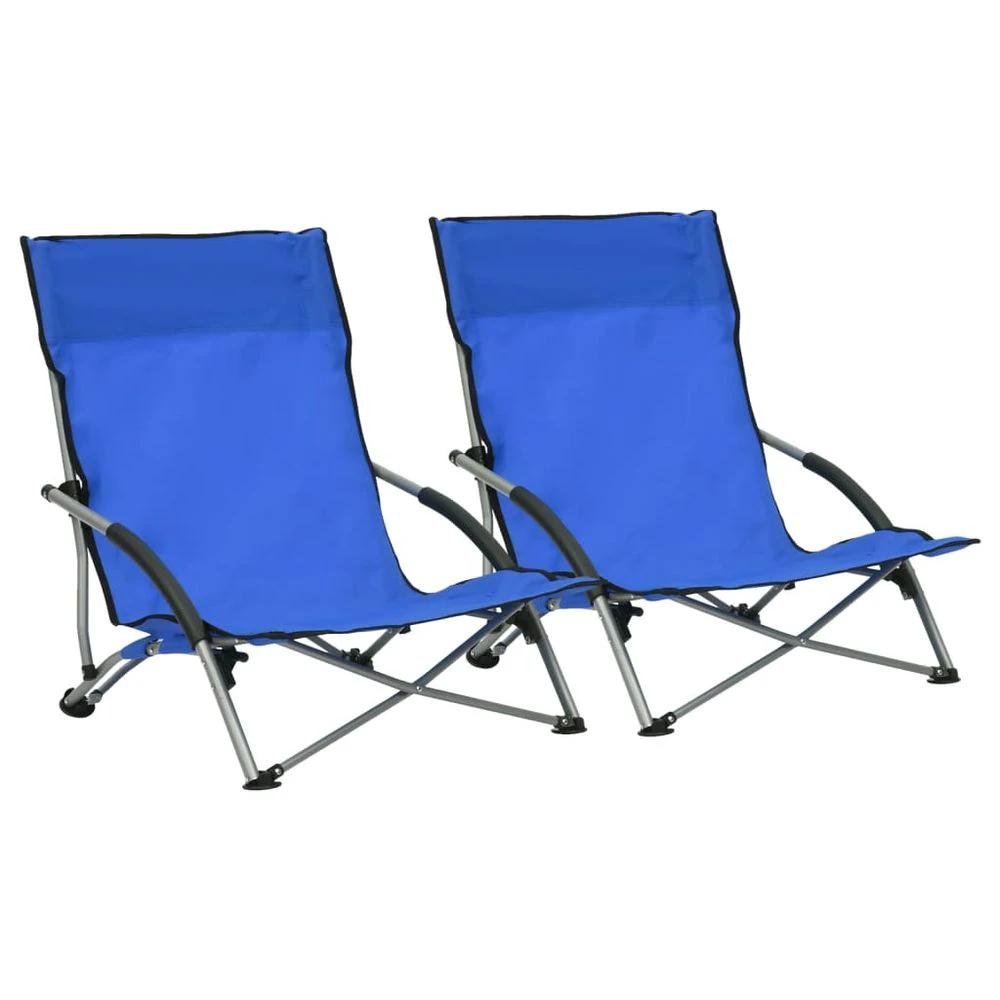 Folding Beach Chairs 2 pcs vidaXL Blue Fabric by vidaXL