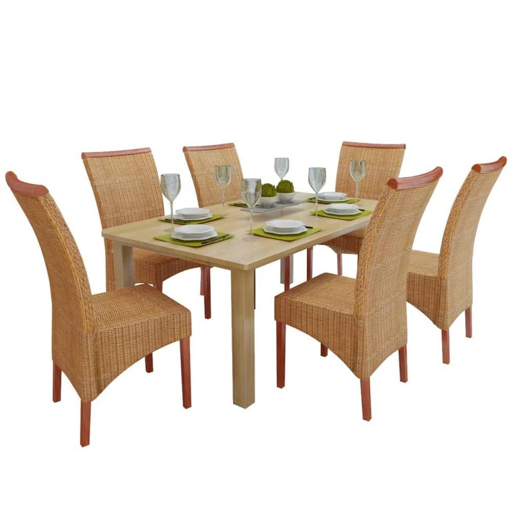 Dining Chairs 4 pcs vidaXL Brown Natural Rattan by vidaXL