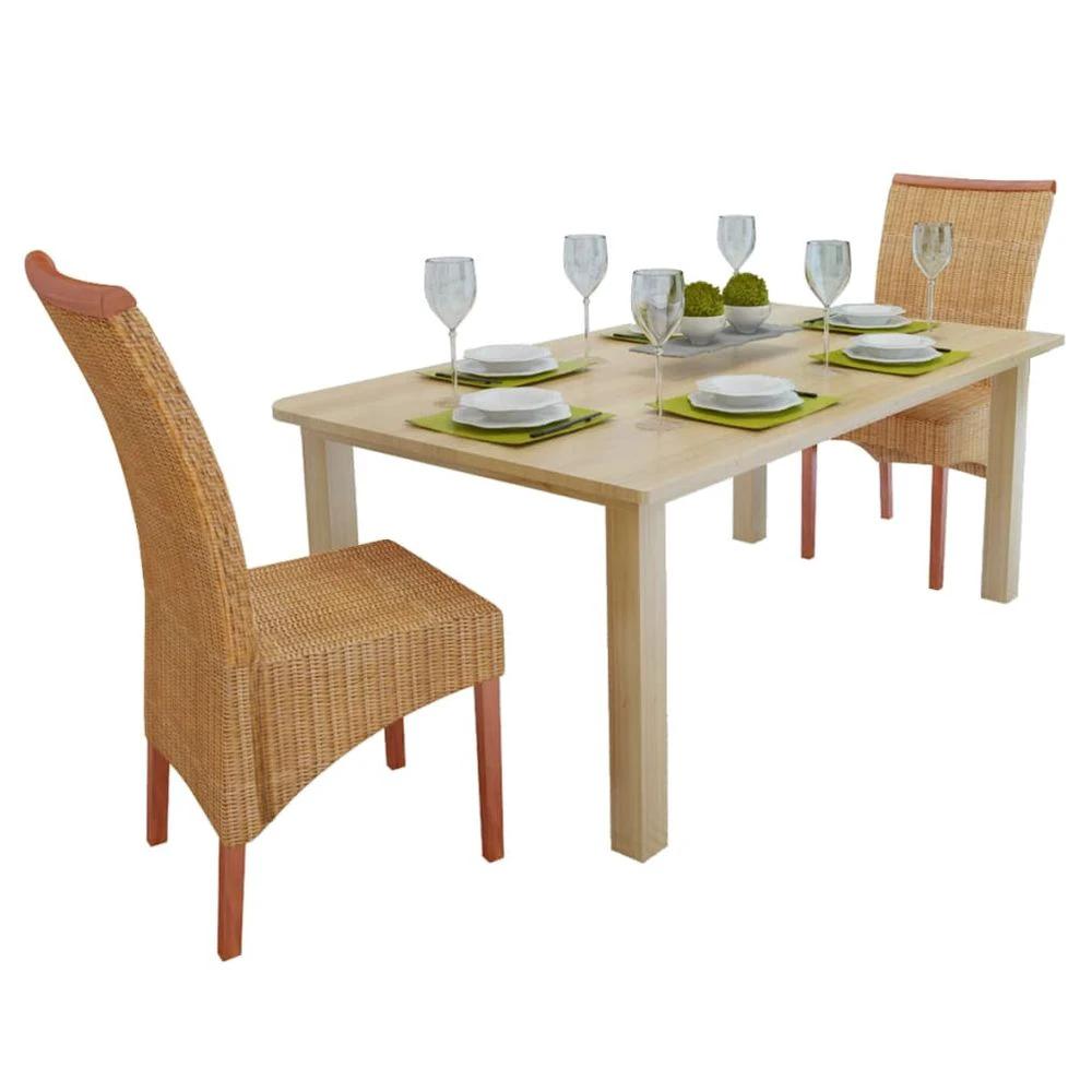 Dining Chairs 4 pcs vidaXL Brown Natural Rattan by vidaXL