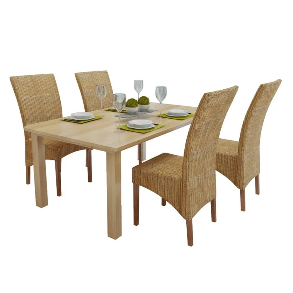 Dining Chairs 4 pcs vidaXL Brown Natural Rattan by vidaXL