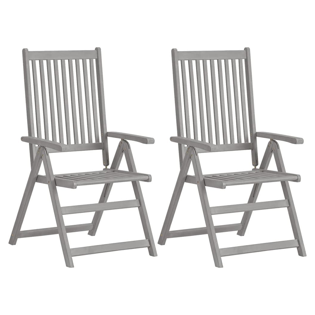 Garden Reclining Chairs 2 pcs vidaXL Grey Solid Acacia Wood by vidaXL