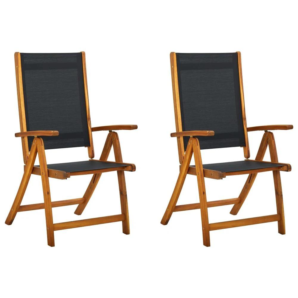 Folding Garden Chairs 2 pcs vidaXL Solid Acacia Wood and Textilene by vidaXL
