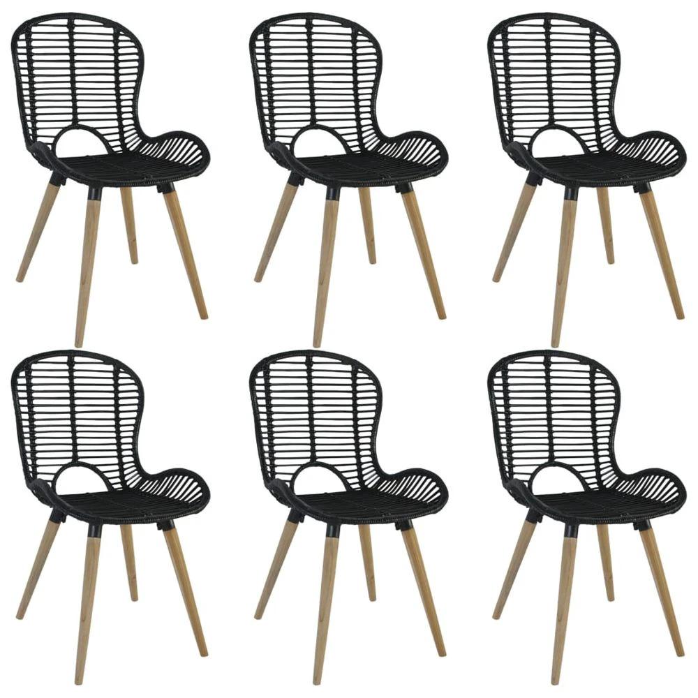 vidaXL Dining Chairs 6 pcs vidaXL Black Natural Rattan - Uncategorized Garden Chairs