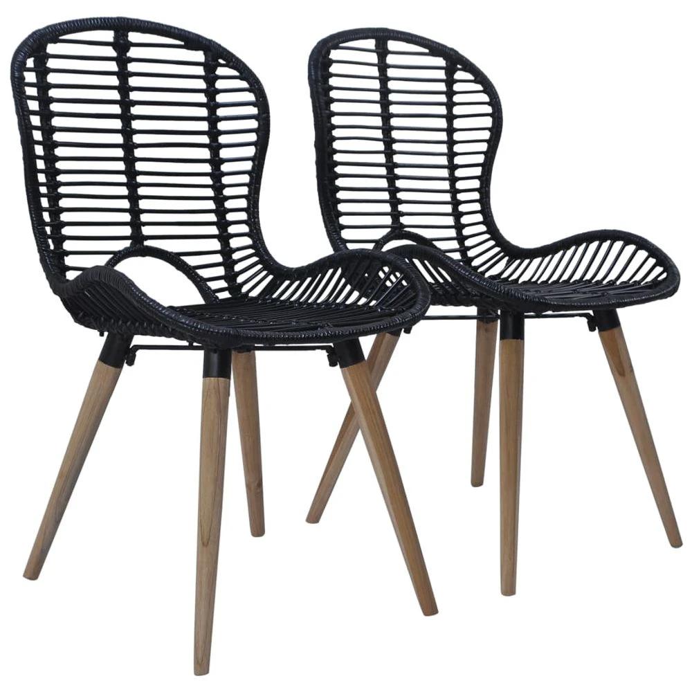 Dining Chairs 6 pcs vidaXL Black Natural Rattan by vidaXL