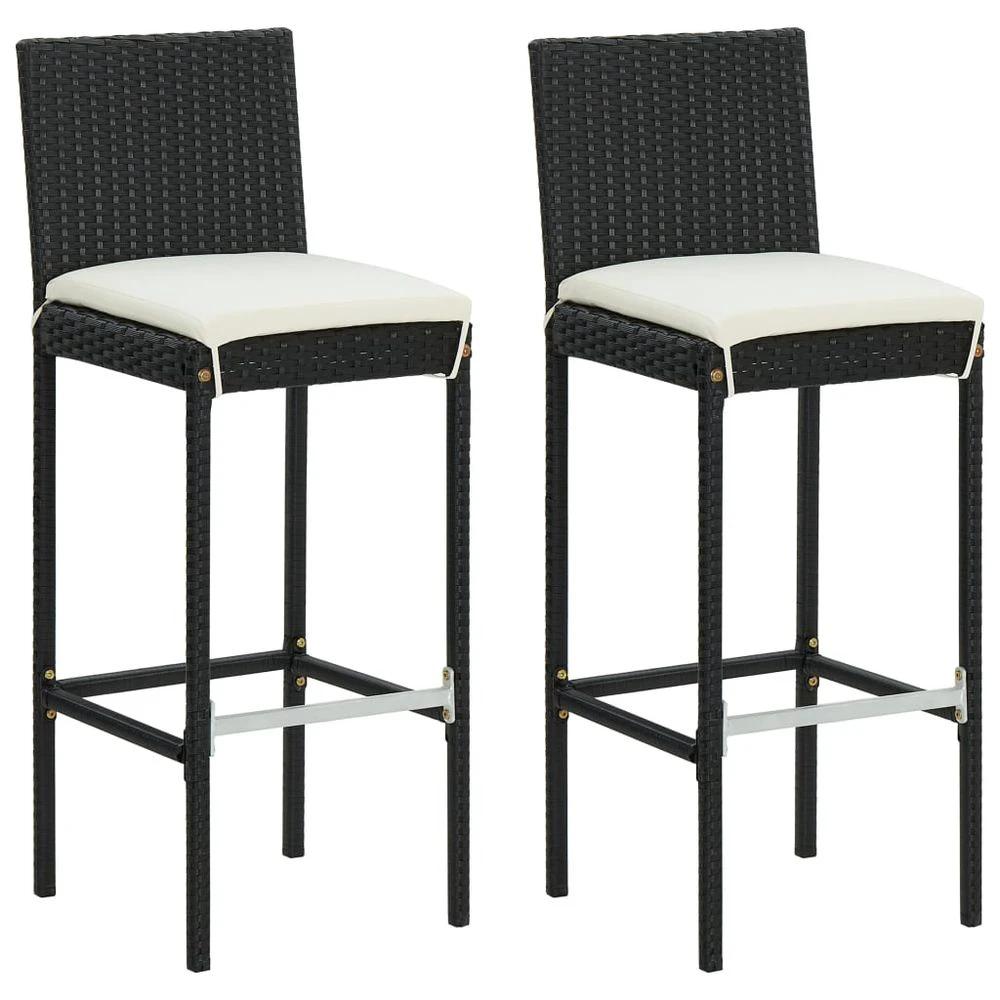 Garden Bar Stools with Cushions 2 pcs vidaXL Black Poly Rattan by vidaXL
