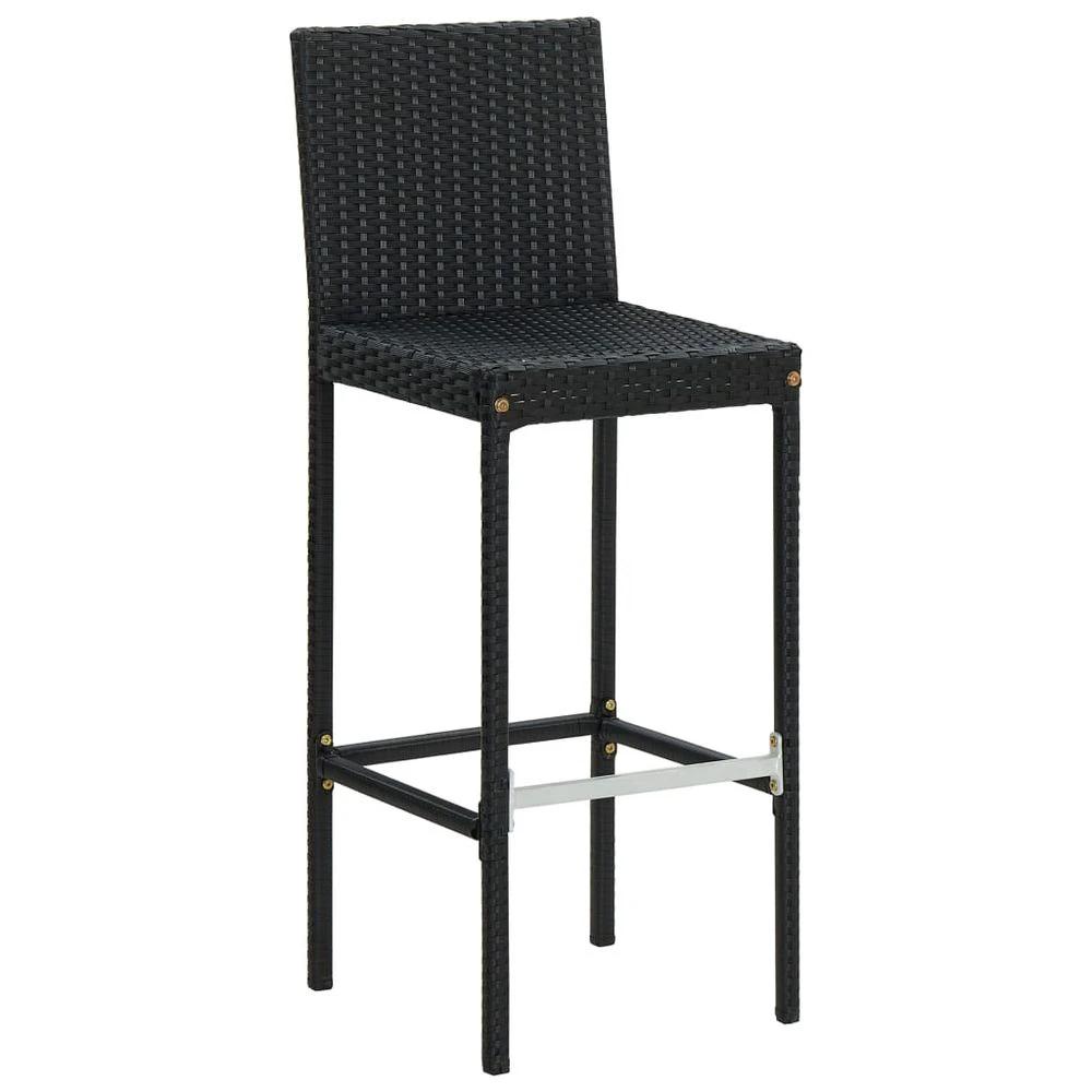 Garden Bar Stools with Cushions 2 pcs vidaXL Black Poly Rattan by vidaXL