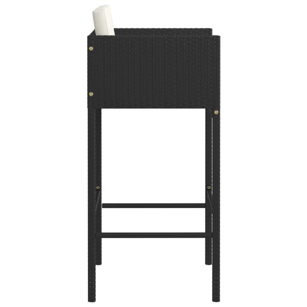 Bar Stools 2 pcs with Cushions vidaXL Black Poly Rattan by vidaXL