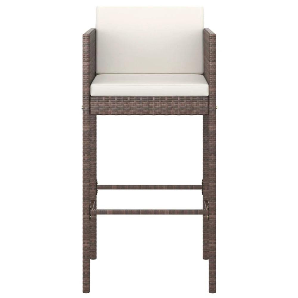 Bar Stools 2 pcs with Cushions vidaXL Brown Poly Rattan by vidaXL