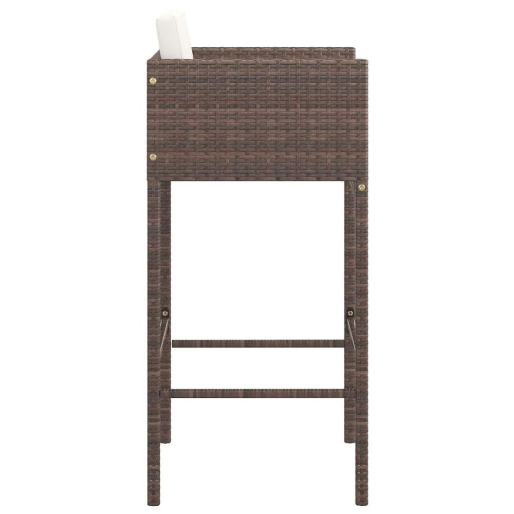 Bar Stools 2 pcs with Cushions vidaXL Brown Poly Rattan by vidaXL
