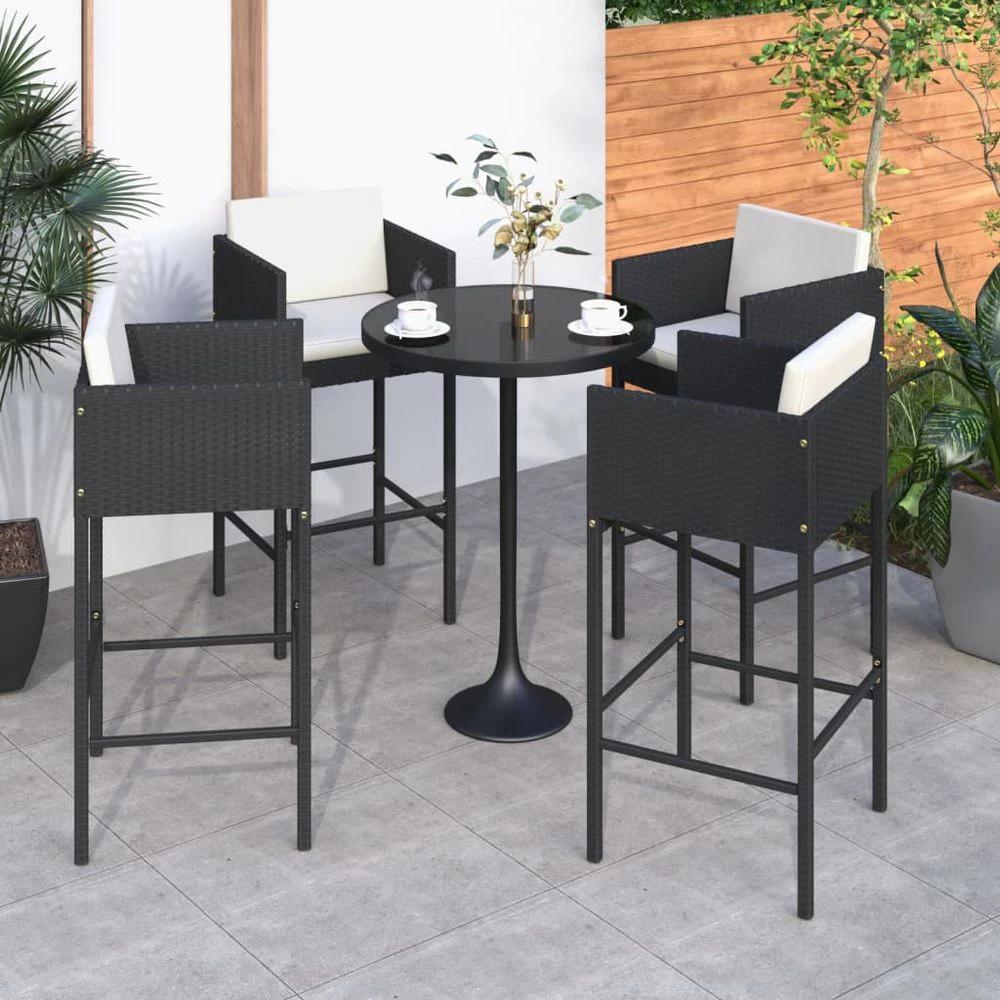 Bar Stools 4 pcs with Cushions vidaXL Black Poly Rattan - Garden Set from vidaXL