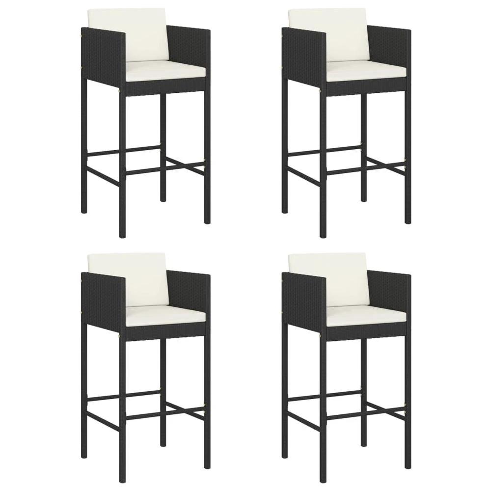 Bar Stools 4 pcs with Cushions vidaXL Black Poly Rattan - Garden Set from vidaXL