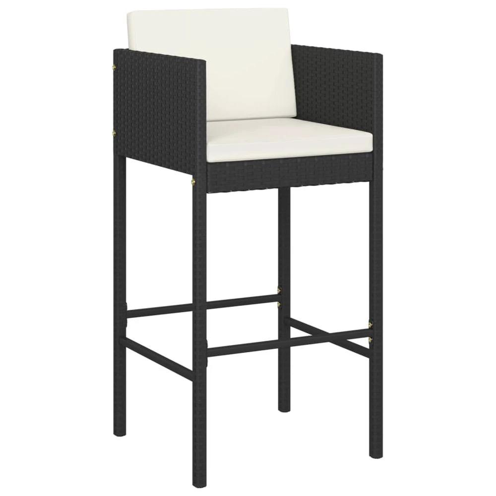 Bar Stools 4 pcs with Cushions vidaXL Black Poly Rattan - Garden Set from vidaXL