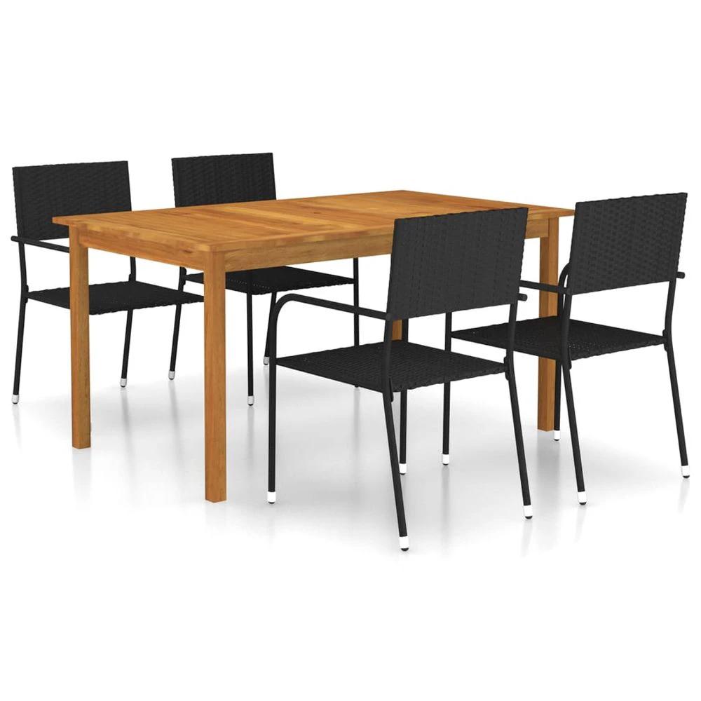 5 Piece Ratten Garden Dining Set vidaXL Black by vidaXL