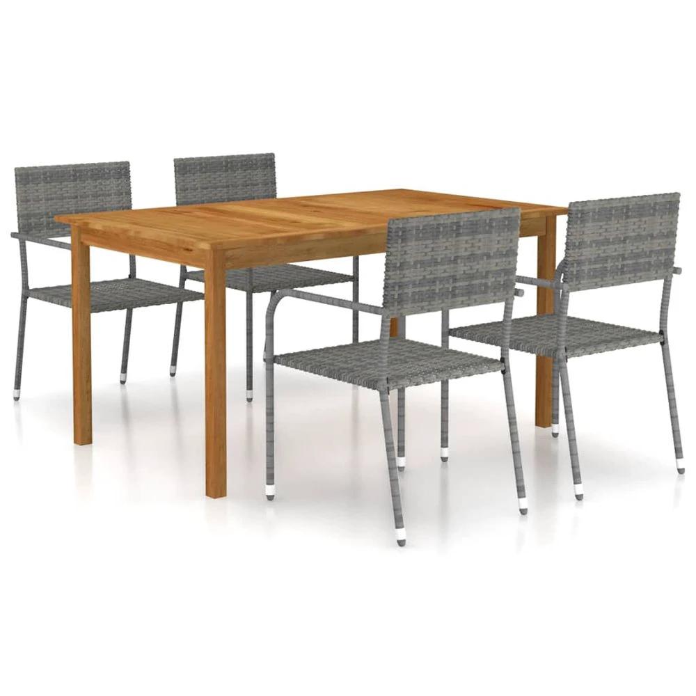 5 Piece Ratten Garden Dining Set vidaXL Black by vidaXL