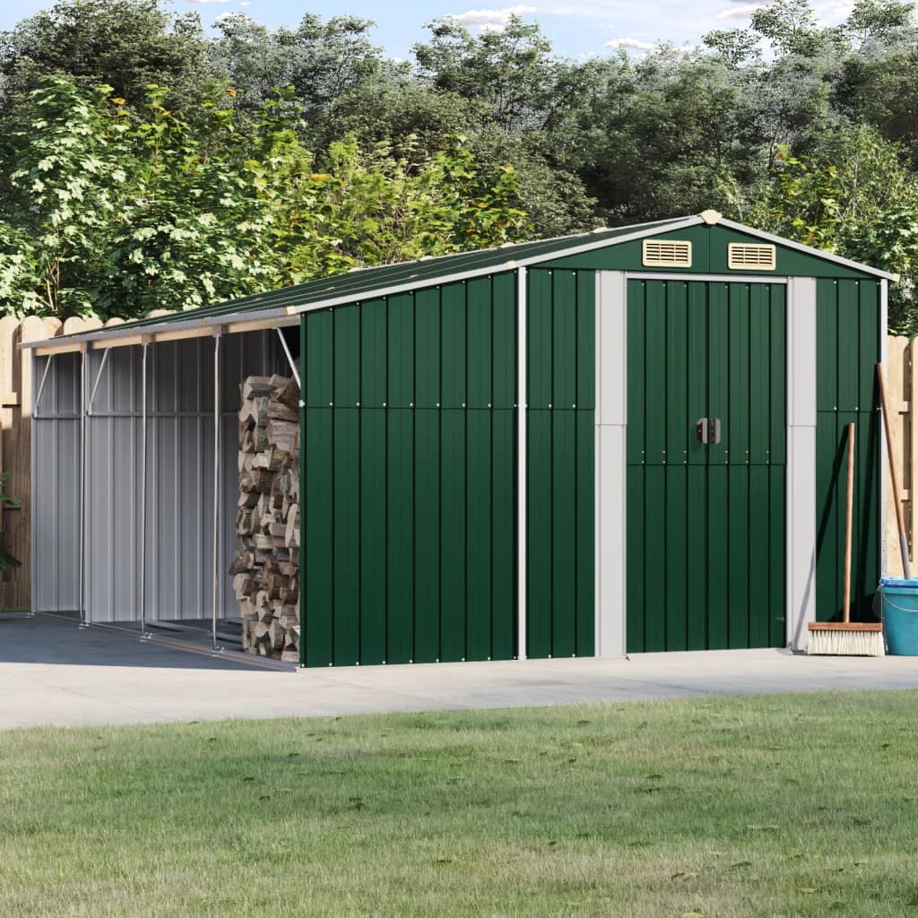 vidaXL vidaXL Garden Shed Green 277x93x179 cm Galvanised Steel - Garden Shed