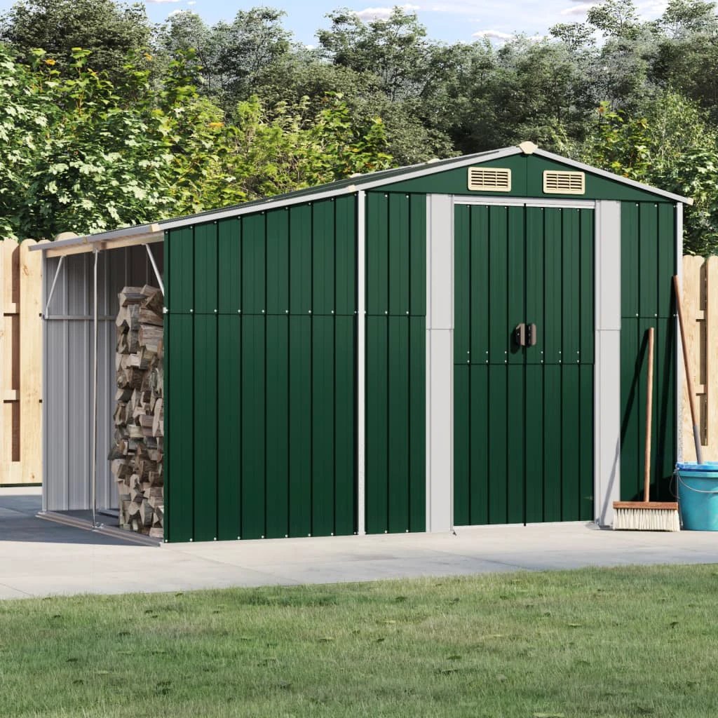 vidaXL vidaXL Garden Shed Green 277x93x179 cm Galvanised Steel - Garden Shed