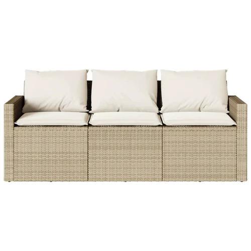 vidaXL vidaXL Garden Sofa with Cushions 3-Seater Beige Poly Rattan - Garden Sofa Sets
