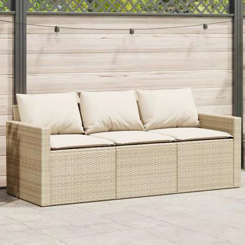 vidaXL vidaXL Garden Sofa with Cushions 3-Seater Beige Poly Rattan - Garden Sofa Sets