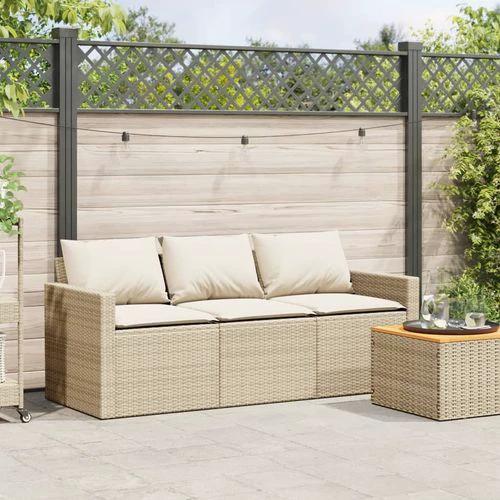 vidaXL vidaXL Garden Sofa with Cushions 3-Seater Beige Poly Rattan - Garden Sofa Sets