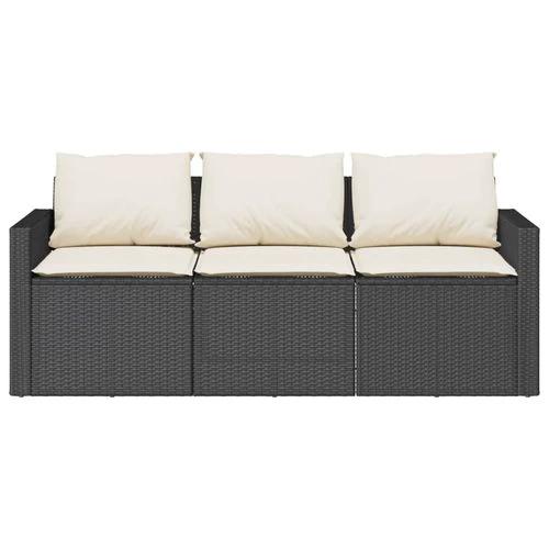 vidaXL Garden Sofa with Cushions 3-Seater Black Poly Rattan by vidaXL