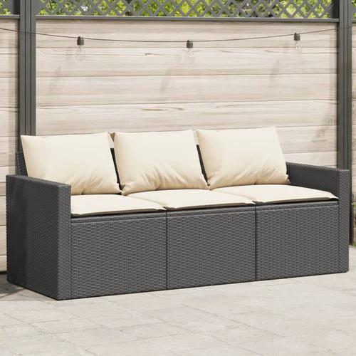 vidaXL Garden Sofa with Cushions 3-Seater Black Poly Rattan by vidaXL