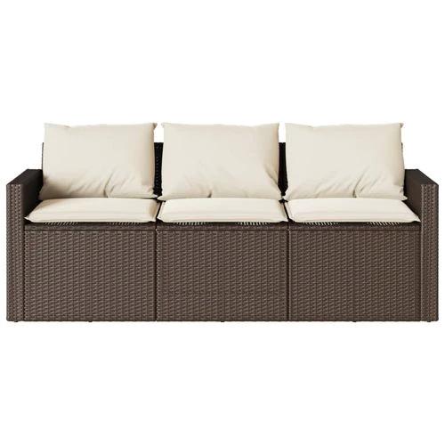 vidaXL Garden Sofa with Cushions 3-Seater Brown Poly Rattan by vidaXL