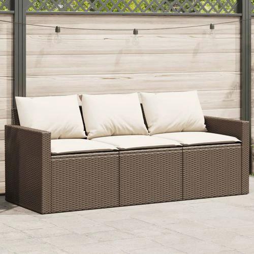 vidaXL Garden Sofa with Cushions 3-Seater Brown Poly Rattan by vidaXL