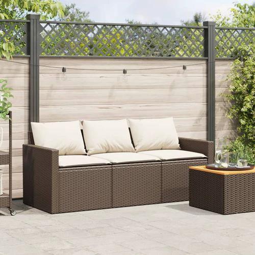 vidaXL Garden Sofa with Cushions 3-Seater Brown Poly Rattan by vidaXL
