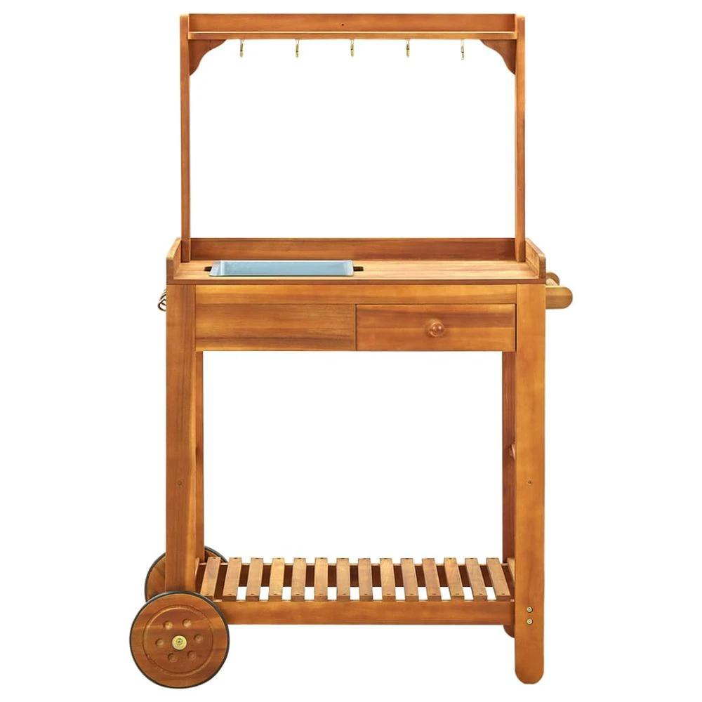 vidaXL Garden Kitchen Trolley vidaXL Solid Acacia Wood 92x43.5x141.5 cm - Uncategorized Garden Storage