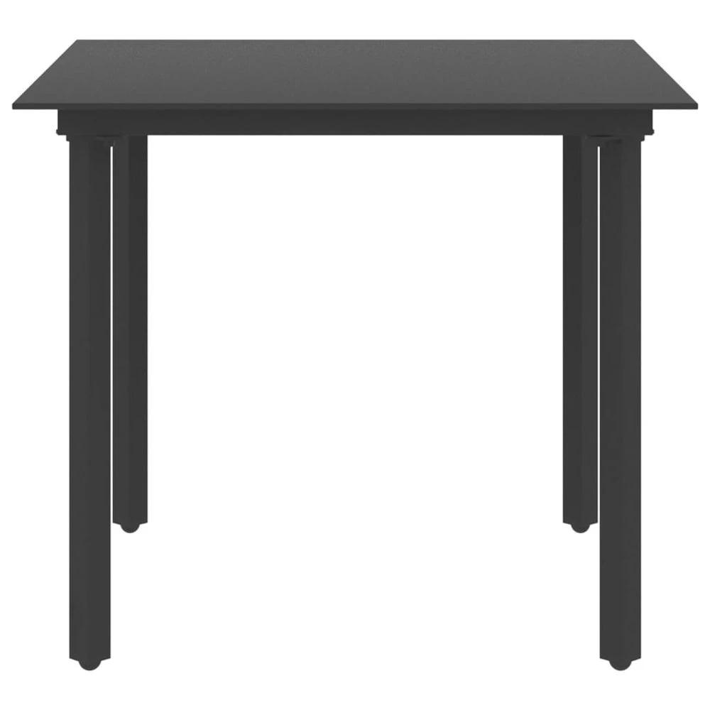 Garden Dining Table Black vidaXL 80x80x74 cm Steel and Glass by vidaXL