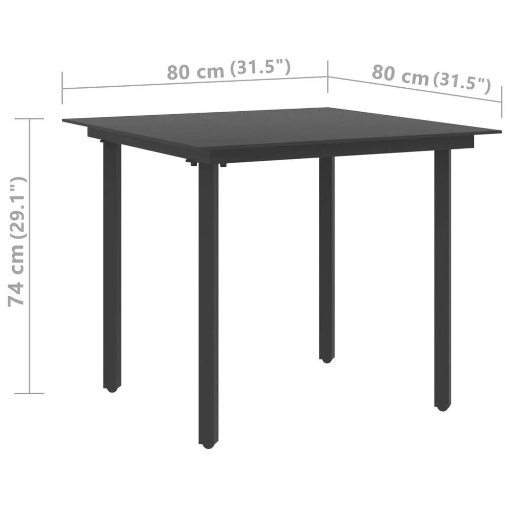 Garden Dining Table Black vidaXL 80x80x74 cm Steel and Glass by vidaXL