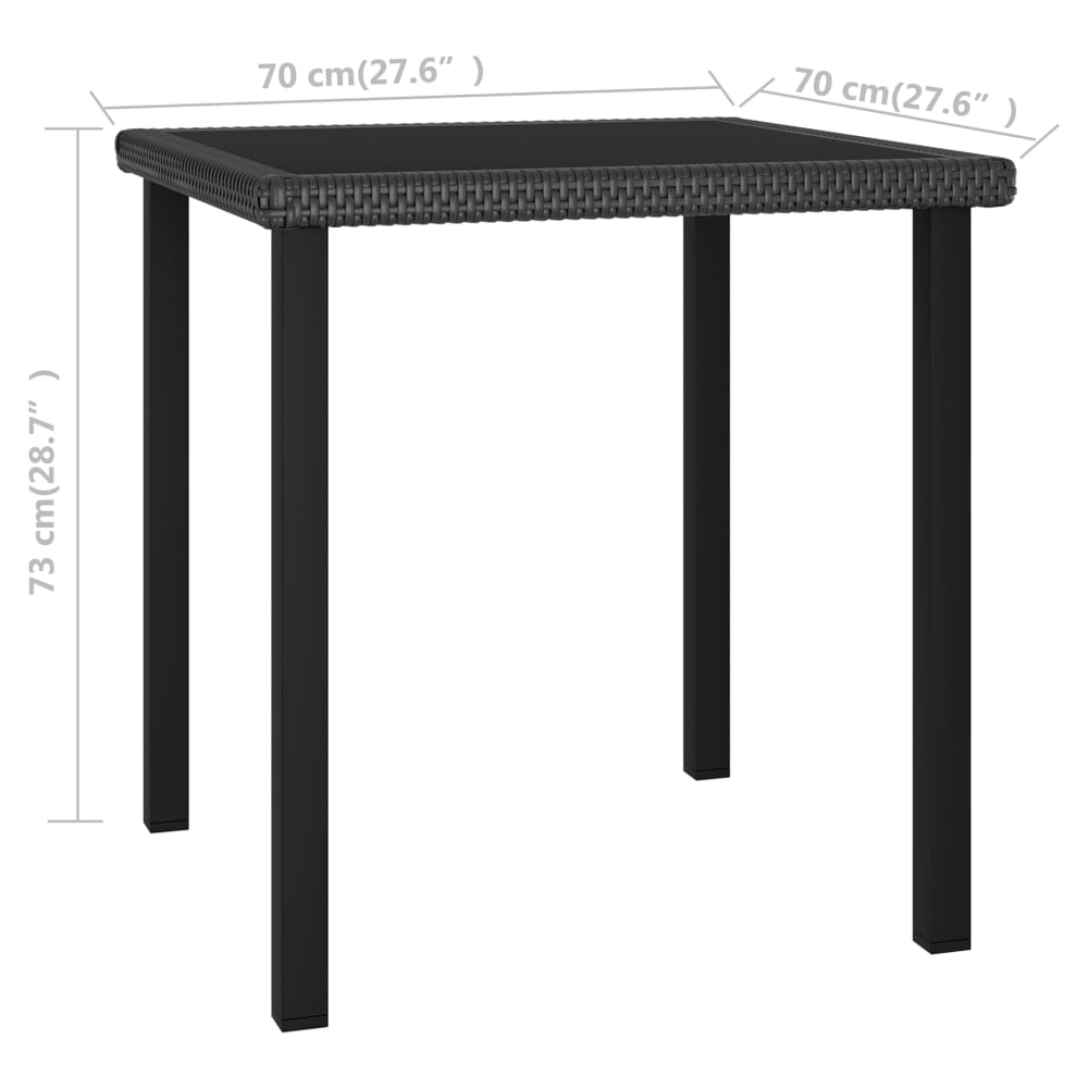vidaXL Garden Dining Table Black vidaXL 70x70x73 cm Poly Rattan - Uncategorized Garden Table