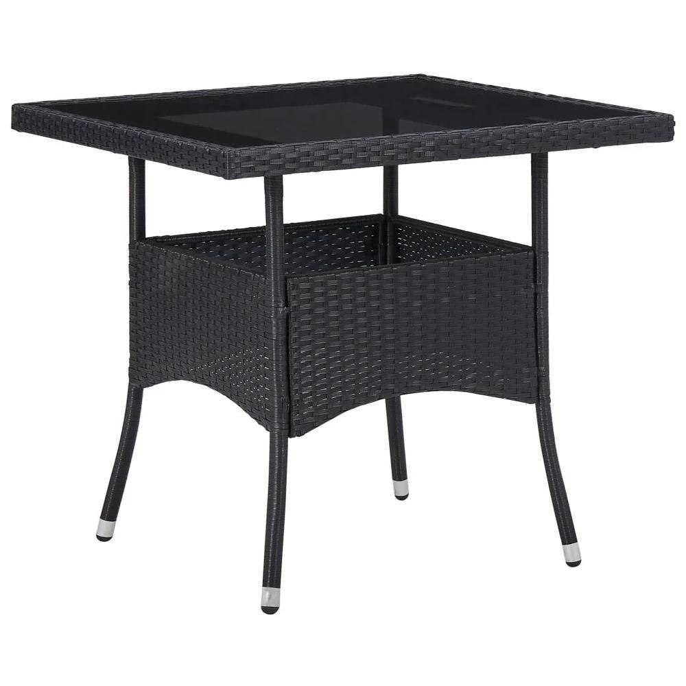 vOutdoor Dining Table Black Poly Rattan and Glass by vidaXL