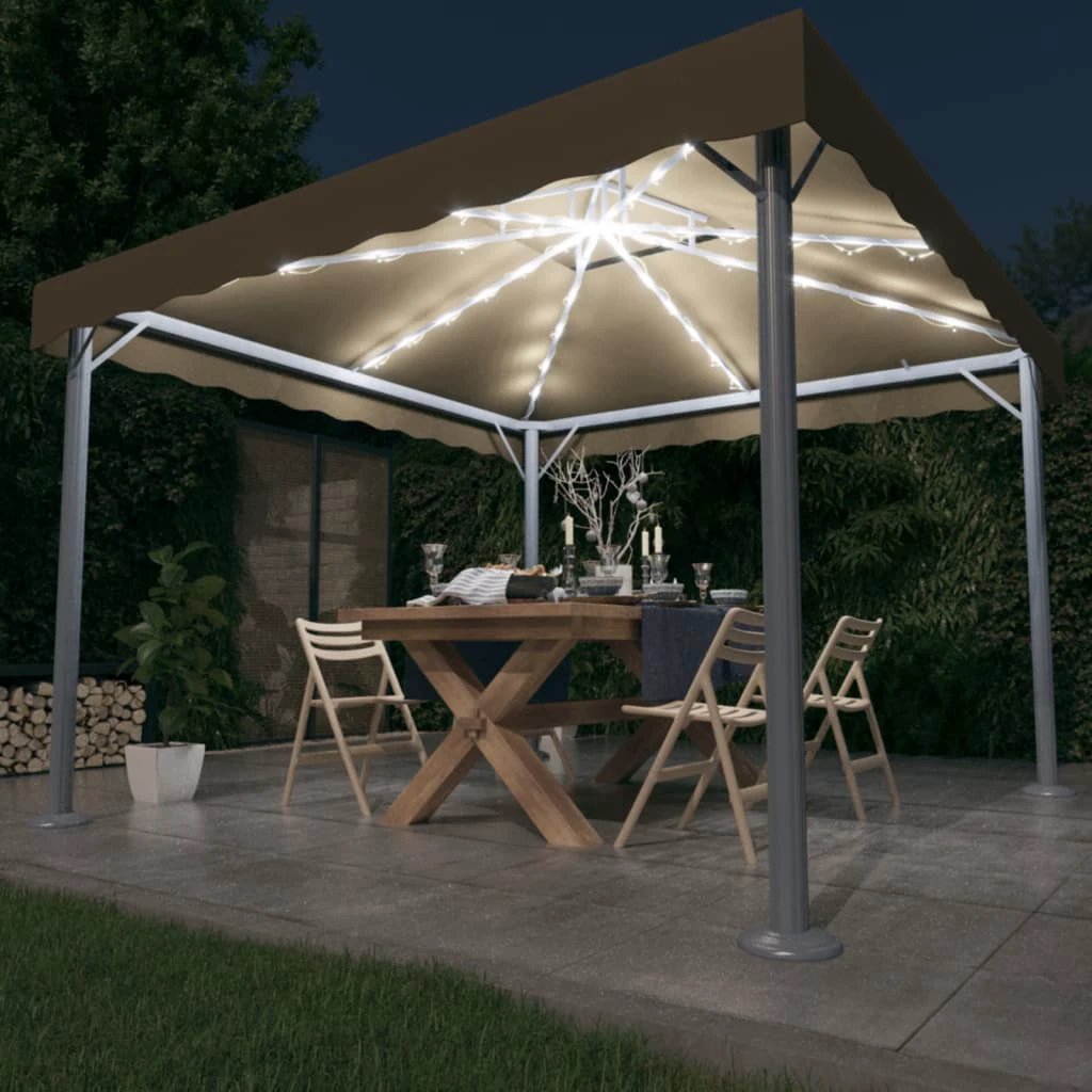 vidaXL Gazebo with LED String Lights 300x300 cm Cream Aluminium by vidaXL