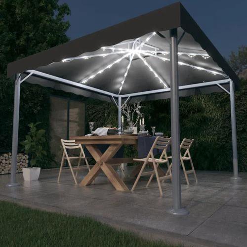 vidaXL Gazebo with LED String Lights 300x300 cm Cream Aluminium - Gazebos