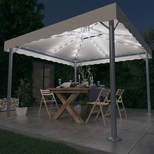 vidaXL Gazebo with LED String Lights 300x300 cm Cream Aluminium - Gazebos