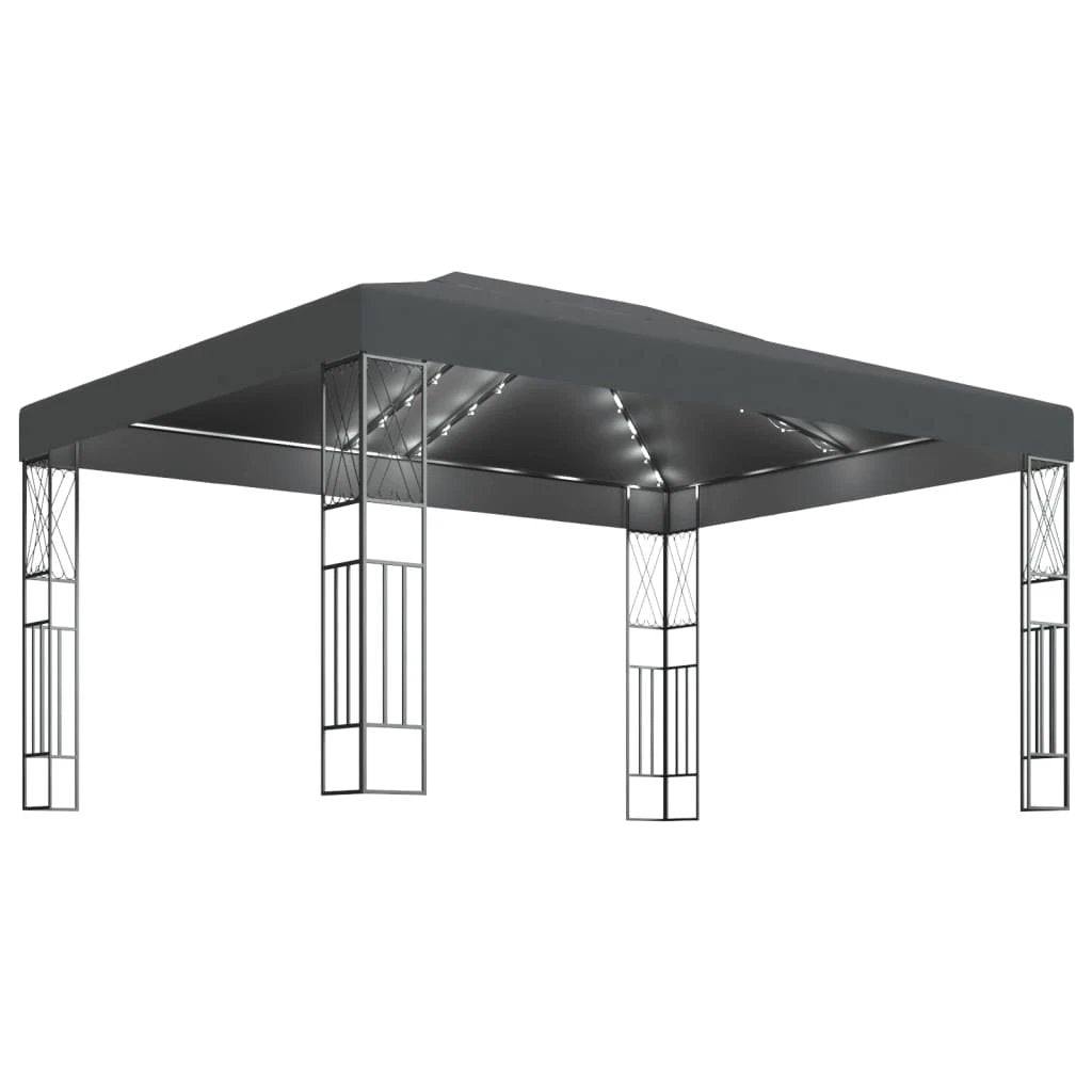 vidaXL Gazebo with LED String Lights 3x3 m Cream Fabric - Gazebos