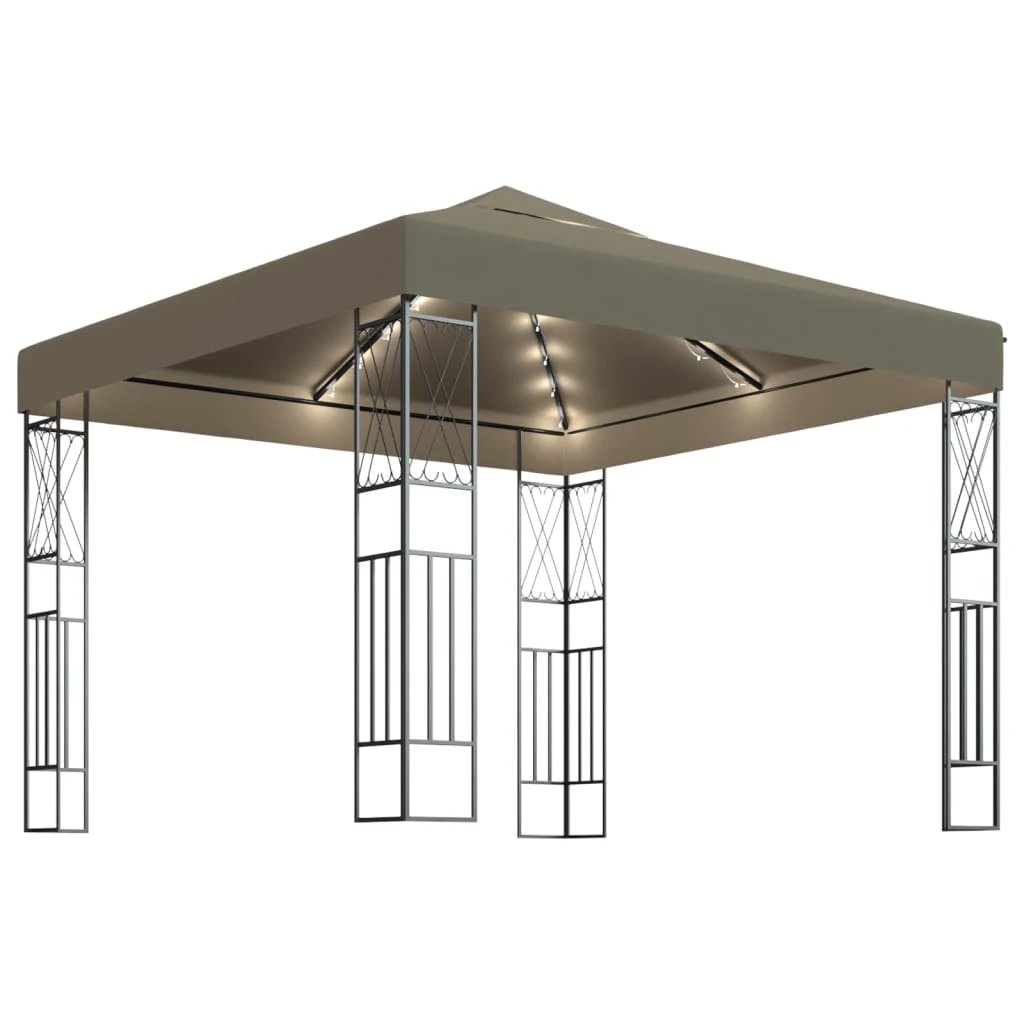 vidaXL Gazebo with LED String Lights 3x3 m Cream Fabric by vidaXL
