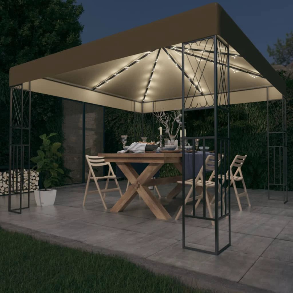 vidaXL Gazebo with LED String Lights 3x3 m Cream Fabric by vidaXL